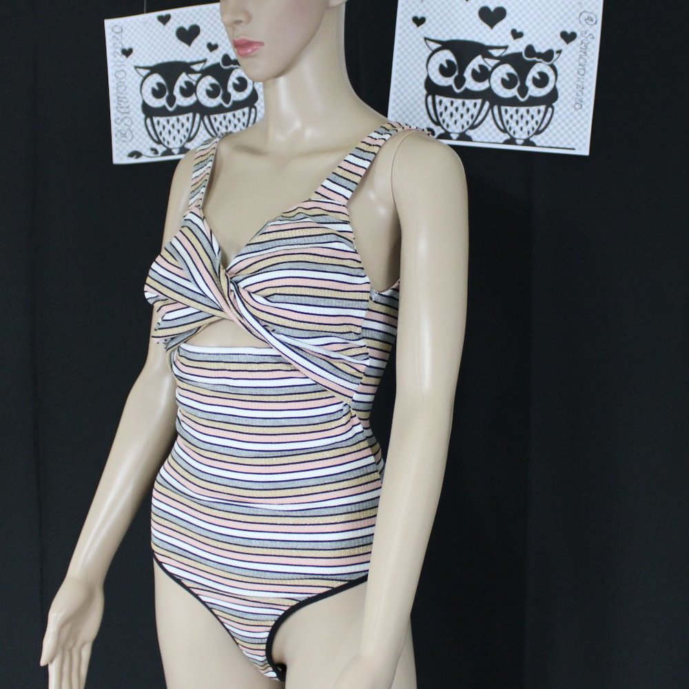Bebe Bodysuit with Colorful Striped Print - Picture 3 of 5